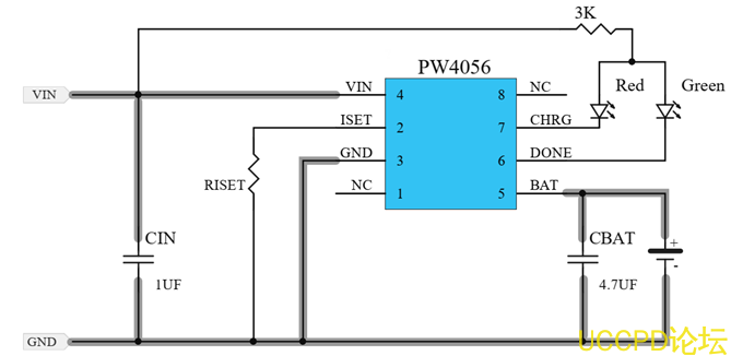 單節鋰電池充電管理芯片，IC電路圖