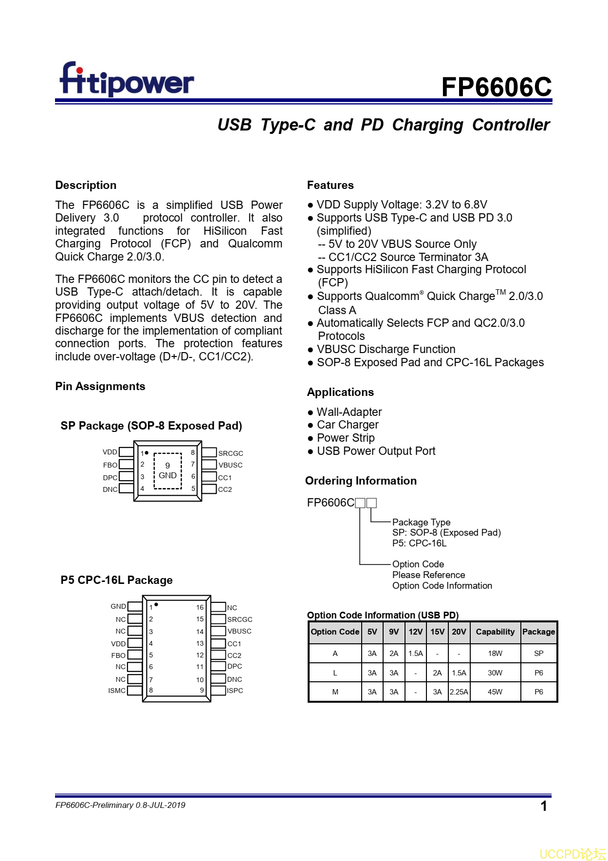 天鈺代理商FP6606CASP原裝現貨芯片是一種簡化的USB電源交付3.0協議控製器