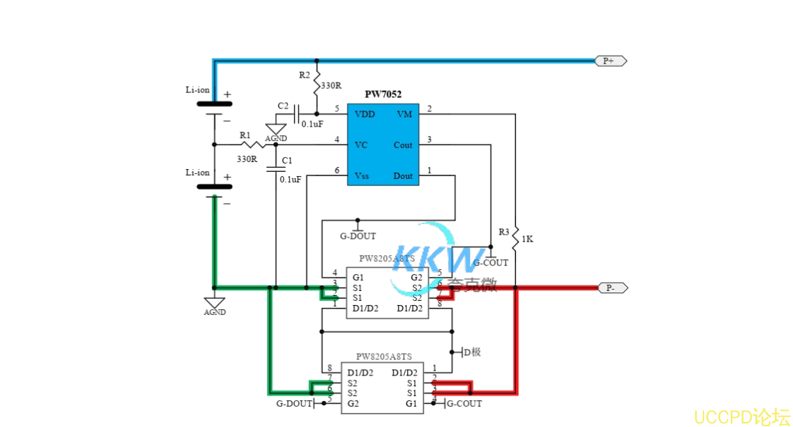 兩節串聯鋰電池保護方案闆， 4A 過流