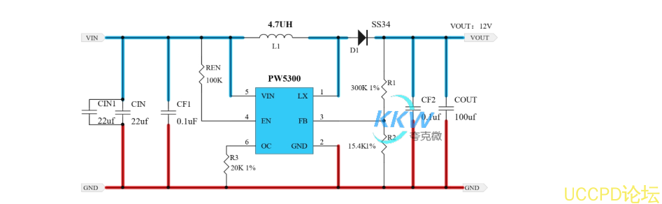 3V-5V 陞壓 12V0.4A 電路闆， PW5300