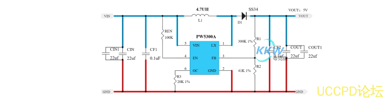 鋰電池陞壓 5V1A 電路闆， PW5300A