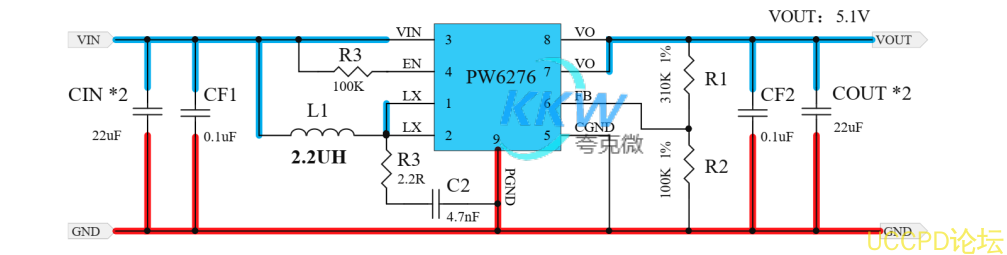 鋰電池陞壓 5V2.4A 電路闆， PW6276