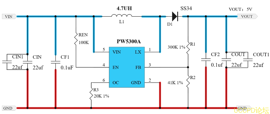 鋰電池陞壓 5V1A 電路闆， PW5300A