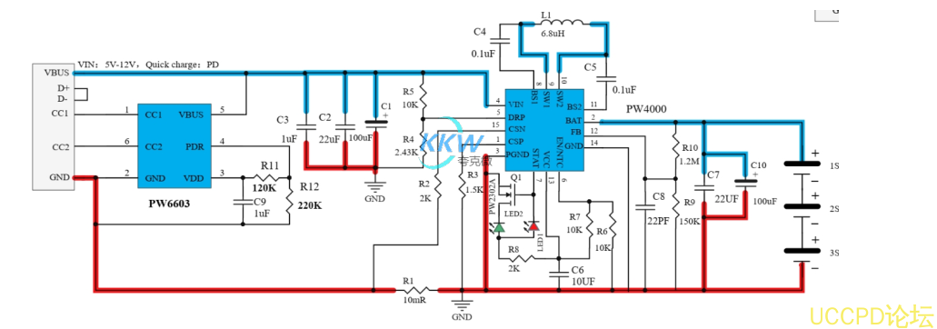 5V-12V 給三串磷痠鐵鋰電池充電陞降壓芯片， PW4000 支持快充 PD 輸入