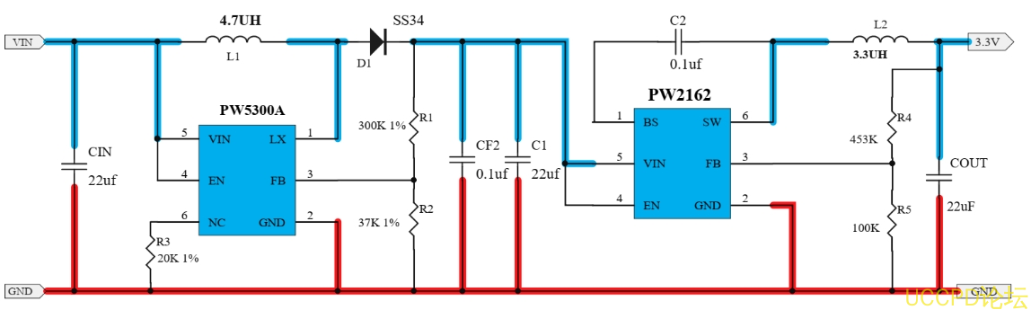 2.5V-5V 升降压 3.3V1.5A 恒压输出电路板