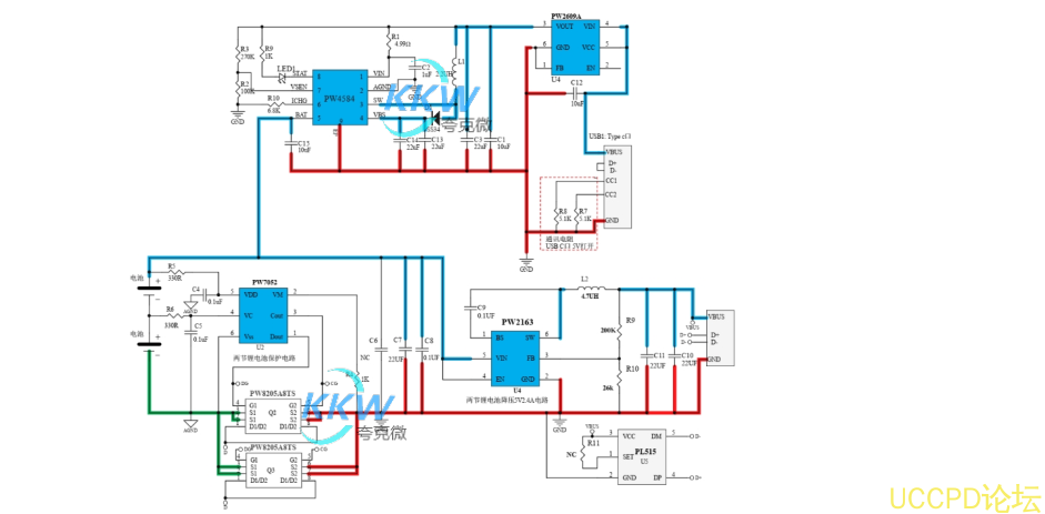 兩節串聯鋰電池充放電闆,5V2A 輸入和輸齣， 輸入抗 36V 保護