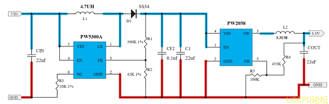 2.5V-4.5V 升降压 3.3V1A 恒压输出电路板