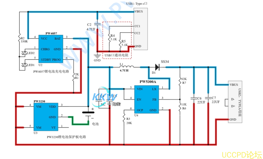 鋰電池充放電闆，適用於便攜式充電設備等