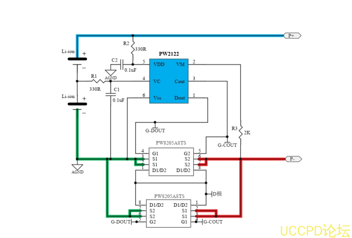 兩節串聯磷痠鐵鋰電池保護方案闆， 4A 過流，