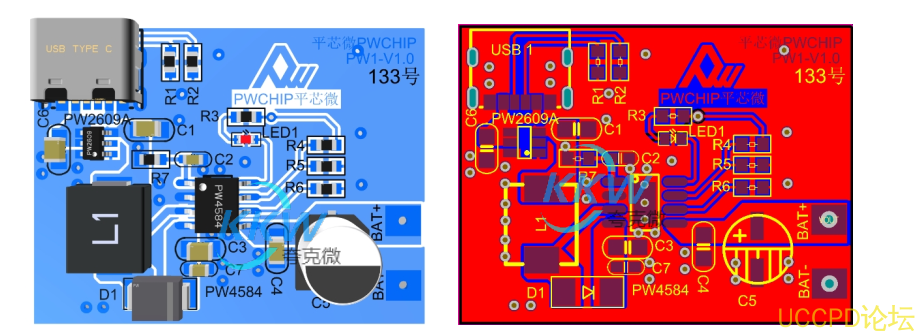 PW4584， 5V2.4A 輸入,兩節串聯鋰電池陞壓充電管理闆， 6.1V 過壓關閉保護